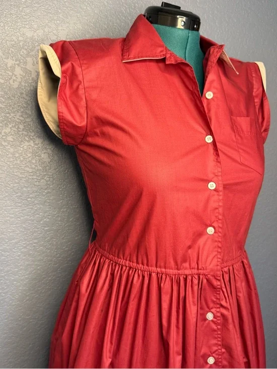 Sunshine Alley Vintage Retro Red Button Down Darling Dress Midi - Picture 4 of 13
